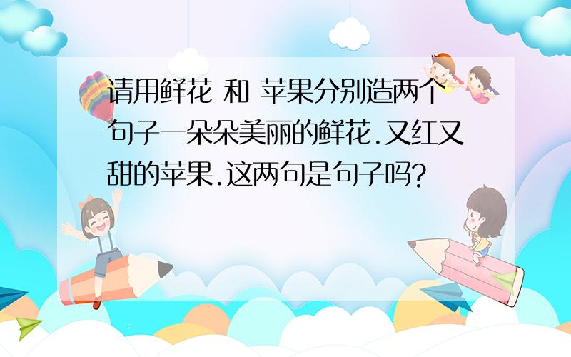 请用鲜花 和 苹果分别造两个句子一朵朵美丽的鲜花.又红又甜的苹果.这两句是句子吗?