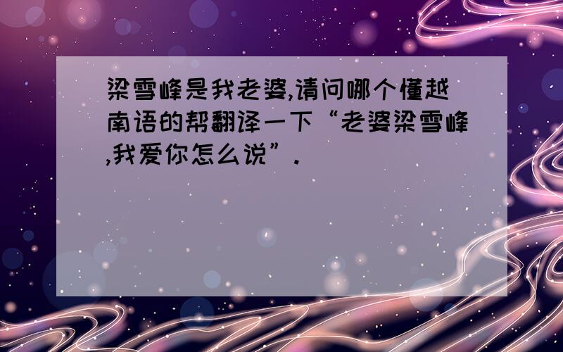 梁雪峰是我老婆,请问哪个懂越南语的帮翻译一下“老婆梁雪峰,我爱你怎么说”.