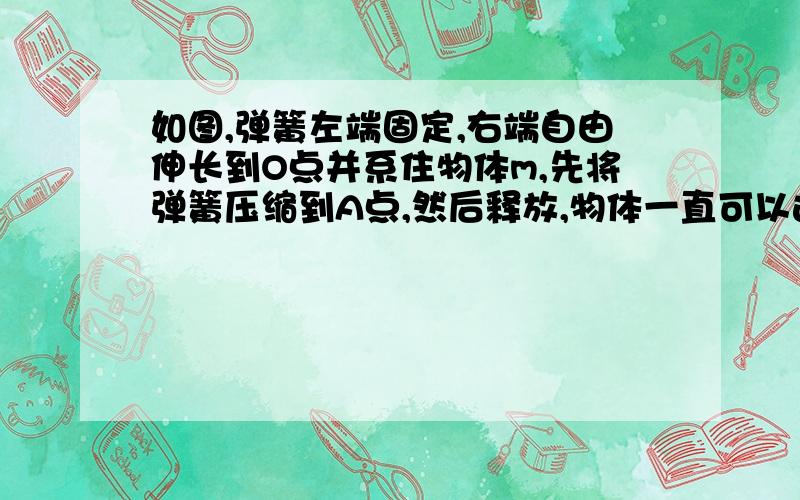 如图,弹簧左端固定,右端自由伸长到O点并系住物体m,先将弹簧压缩到A点,然后释放,物体一直可以运动到B点,如果物体受到的阻力恒定,则A.物体从A到O先加速后减速B.物体从A到O加速运动,从O到B减