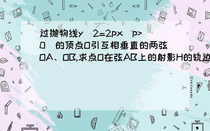 过抛物线y^2=2px(p>0)的顶点O引互相垂直的两弦OA、OB,求点O在弦AB上的射影H的轨迹方程.