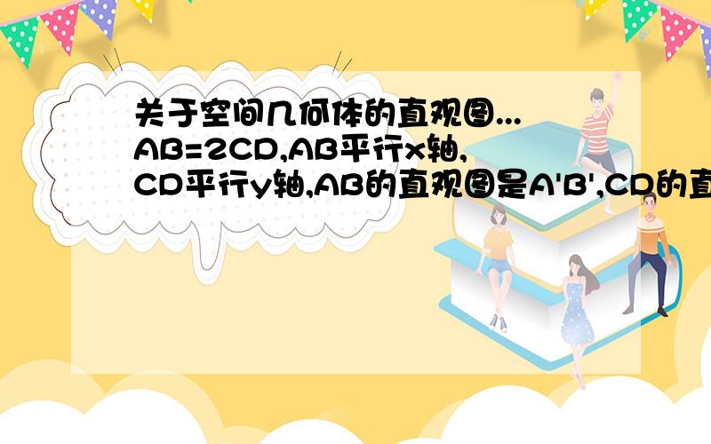 关于空间几何体的直观图...AB=2CD,AB平行x轴,CD平行y轴,AB的直观图是A'B',CD的直观图是C'D',则A'B'=?倍的C'D'~~?是4倍吗?