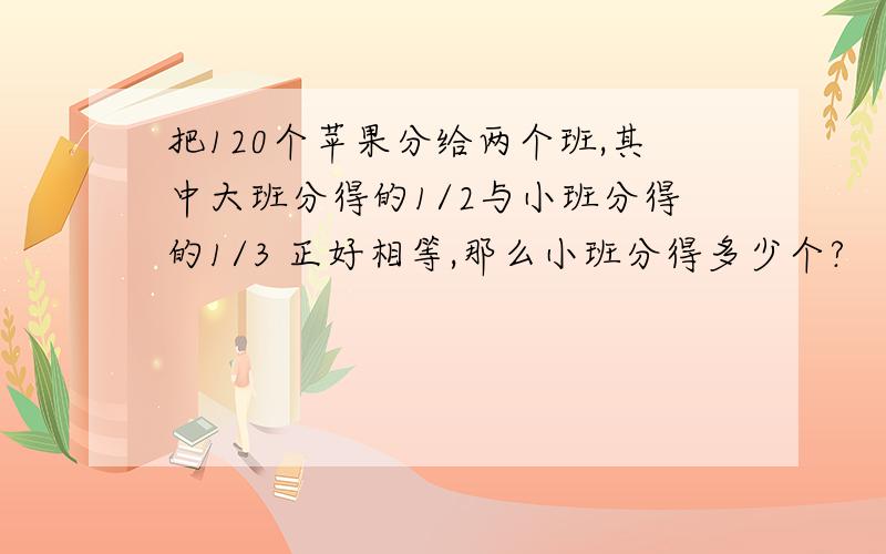 把120个苹果分给两个班,其中大班分得的1/2与小班分得的1/3 正好相等,那么小班分得多少个?