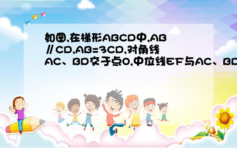 如图,在梯形ABCD中,AB∥CD,AB=3CD,对角线AC、BD交于点O,中位线EF与AC、BD分别交于M、N两点,则图中阴影部分的面积是梯形ABCD面积的（　　）求详细过程!