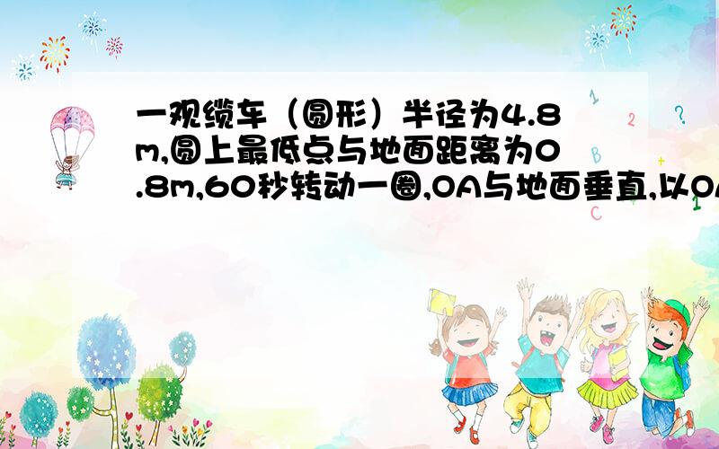 一观缆车（圆形）半径为4.8m,圆上最低点与地面距离为0.8m,60秒转动一圈,OA与地面垂直,以OA为始边,逆时针转动a角到OB,设B点与地面距离为H.（1）求h与a间关系的函数解析式；（2）设从OA开始转