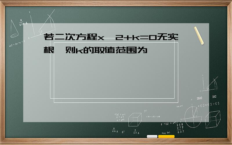 若二次方程x^2+k=0无实根,则k的取值范围为