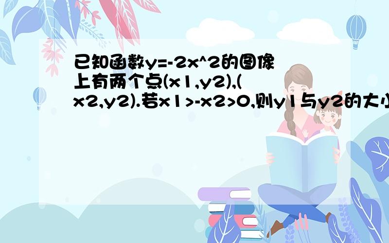 已知函数y=-2x^2的图像上有两个点(x1,y2),(x2,y2).若x1>-x2>0,则y1与y2的大小关系是