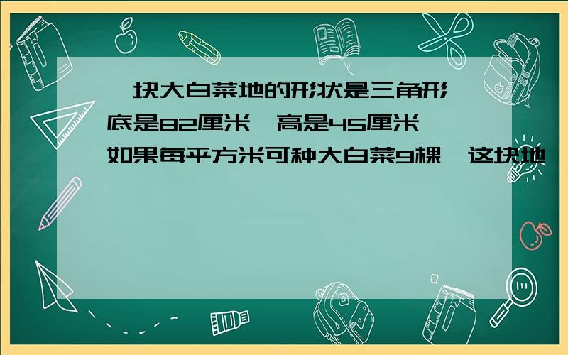 一块大白菜地的形状是三角形,底是82厘米,高是45厘米,如果每平方米可种大白菜9棵,这块地一共可以种多少棵大