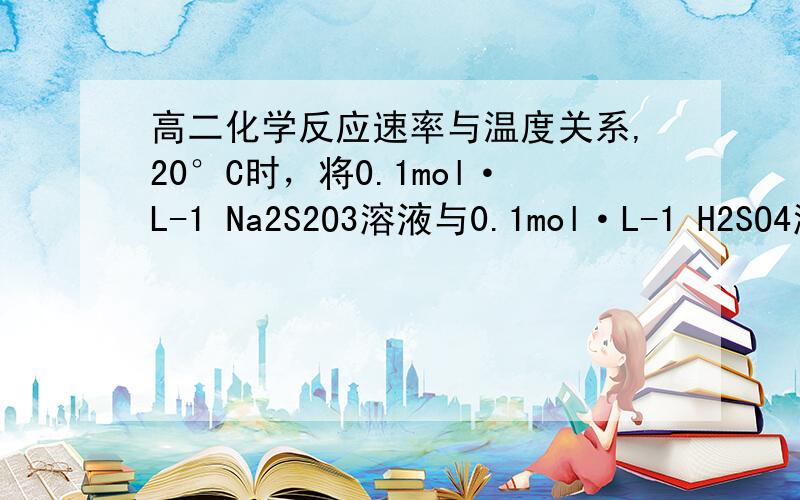 高二化学反应速率与温度关系,20°C时，将0.1mol·L-1 Na2S2O3溶液与0.1mol·L-1 H2SO4溶液等体积混合，2min后溶液中明显出现浑浊，Na2S2O3+H2SO4==Na2SO4+S(沉淀)+H2SO3,已知温度每升高10°C，化学反应速率增