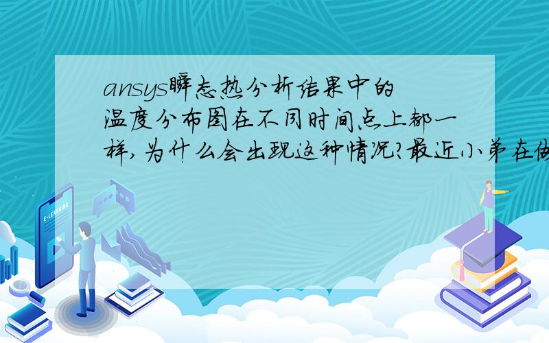 ansys瞬态热分析结果中的温度分布图在不同时间点上都一样,为什么会出现这种情况?最近小弟在做一个挤压成型模具的热应力分析,在做瞬态热分析的时候出现了问题.先说下背景,采用的solid87