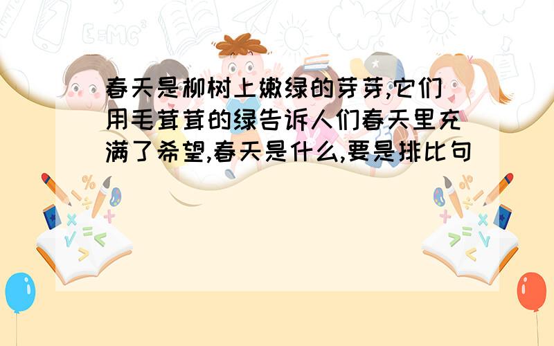 春天是柳树上嫩绿的芽芽,它们用毛茸茸的绿告诉人们春天里充满了希望,春天是什么,要是排比句