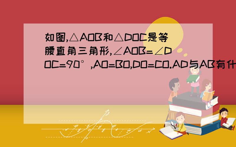 如图,△AOB和△DOC是等腰直角三角形,∠AOB=∠DOC=90°,AO=BO,DO=CO.AD与AB有什么特殊的位置关系?请说明理由.