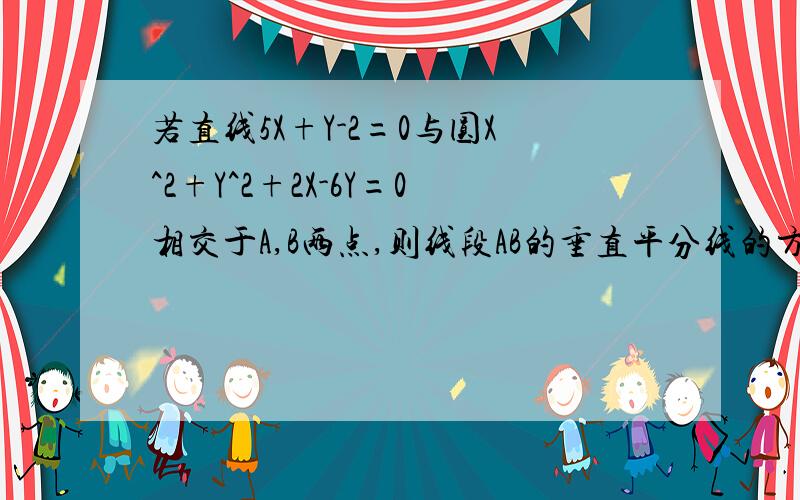 若直线5X+Y-2=0与圆X^2+Y^2+2X-6Y=0相交于A,B两点,则线段AB的垂直平分线的方程是