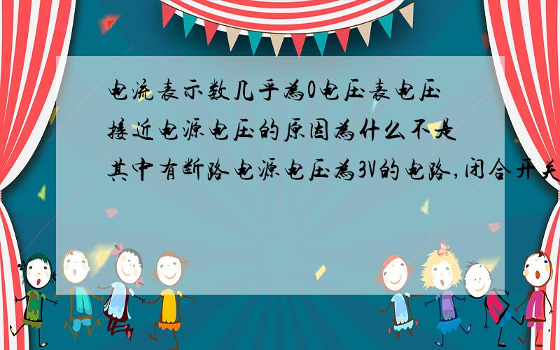 电流表示数几乎为0电压表电压接近电源电压的原因为什么不是其中有断路电源电压为3V的电路,闭合开关灯泡不亮,电流表示数几乎为0,电压表示数接近3V,此时出现的原因可能是( )A.电流表断路