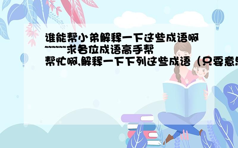 谁能帮小弟解释一下这些成语啊~~~~~~求各位成语高手帮帮忙啊,解释一下下列这些成语（只要意思就行了,不用出处或是别的什么,只要成语的意思还有引申的意思,谢谢高手们啊,小弟不胜感激