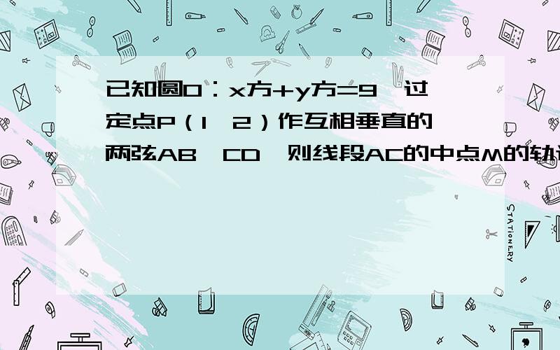 已知圆O：x方+y方=9,过定点P（1,2）作互相垂直的两弦AB,CD,则线段AC的中点M的轨迹方程为