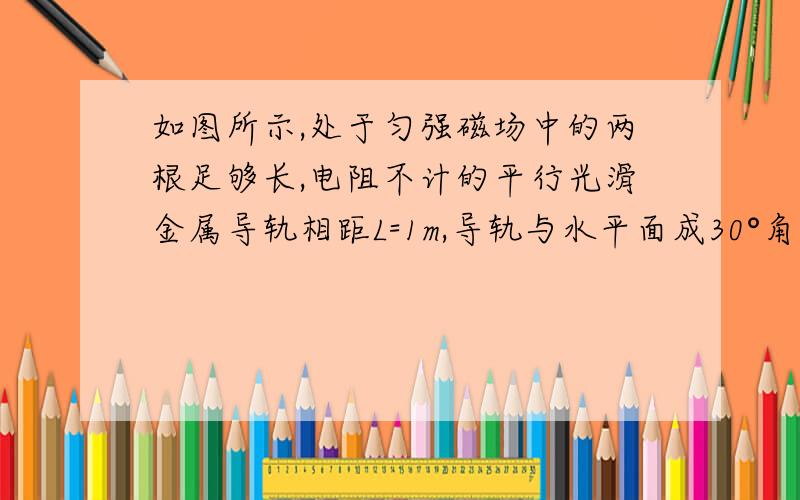 如图所示,处于匀强磁场中的两根足够长,电阻不计的平行光滑金属导轨相距L=1m,导轨与水平面成30°角,下端连接“2.5v,0.5w”的小电珠,匀强磁场方向与导轨平面垂直.质量为m=0.02kg,电阻不计的光