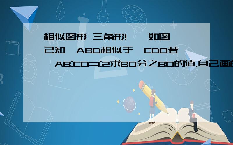 相似图形 三角形!一、如图,已知△ABD相似于△CDO若,AB:CD=1:2求BD分之BO的值.自己画的、  绝对给分！