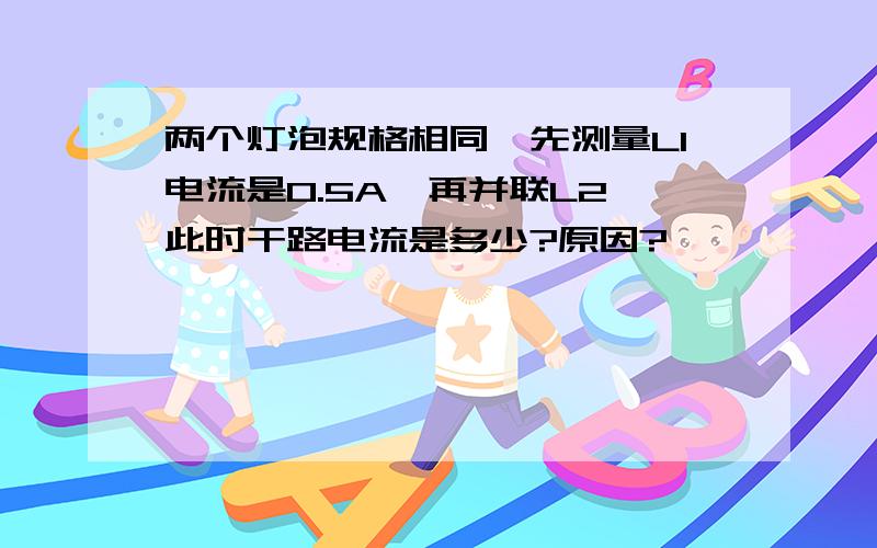 两个灯泡规格相同,先测量L1电流是0.5A,再并联L2,此时干路电流是多少?原因?