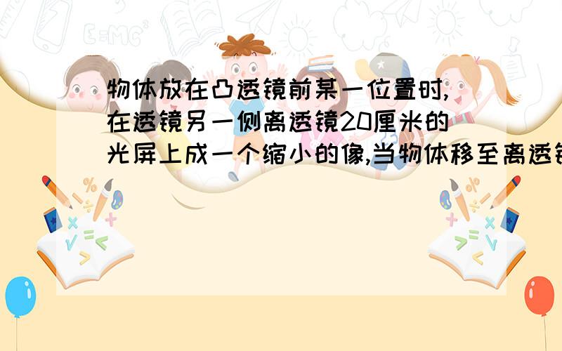 物体放在凸透镜前某一位置时,在透镜另一侧离透镜20厘米的光屏上成一个缩小的像,当物体移至离透镜15厘米处时,所成的像一定是A.倒立的像B.正立的像C.放大的像d.缩小的像急求,要过程.谢谢~