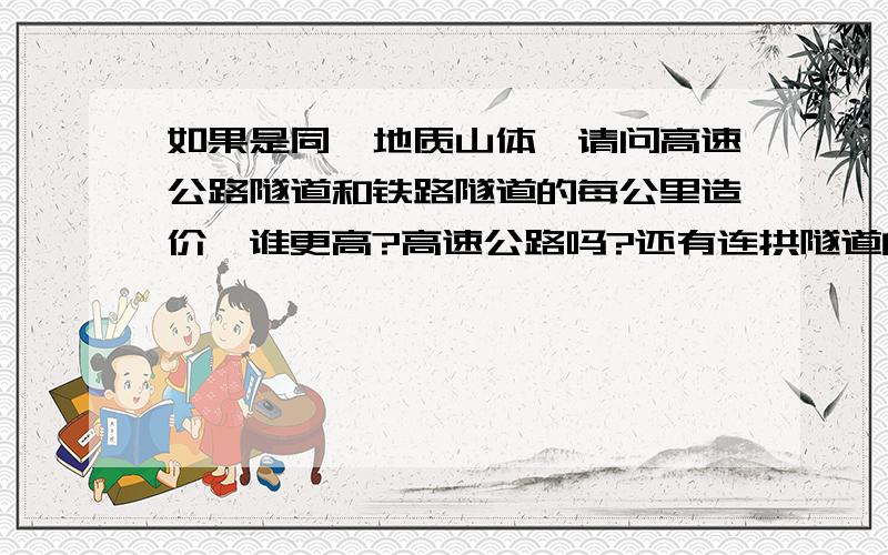 如果是同一地质山体,请问高速公路隧道和铁路隧道的每公里造价,谁更高?高速公路吗?还有连拱隧道的中隔墙,是先被开挖后再用钢筋会凝土浇筑而成的,还是未被开挖,直接利用中间的岩体采用