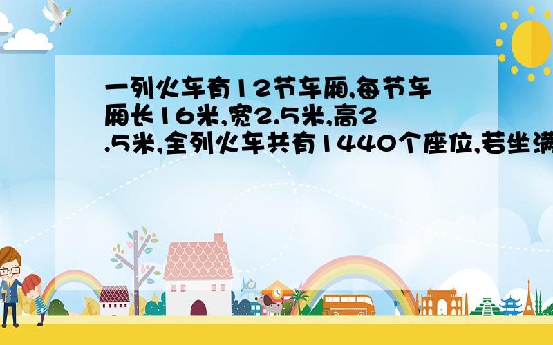 一列火车有12节车厢,每节车厢长16米,宽2.5米,高2.5米,全列火车共有1440个座位,若坐满乘客,平均每位乘客占多少空间?