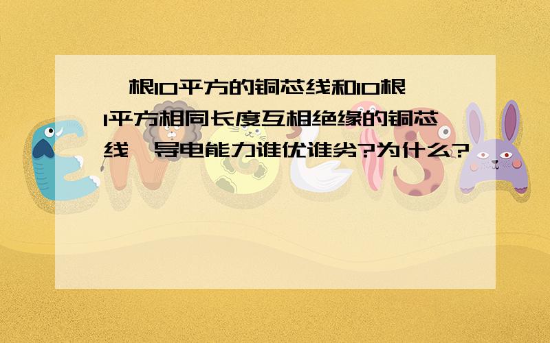 一根10平方的铜芯线和10根1平方相同长度互相绝缘的铜芯线,导电能力谁优谁劣?为什么?