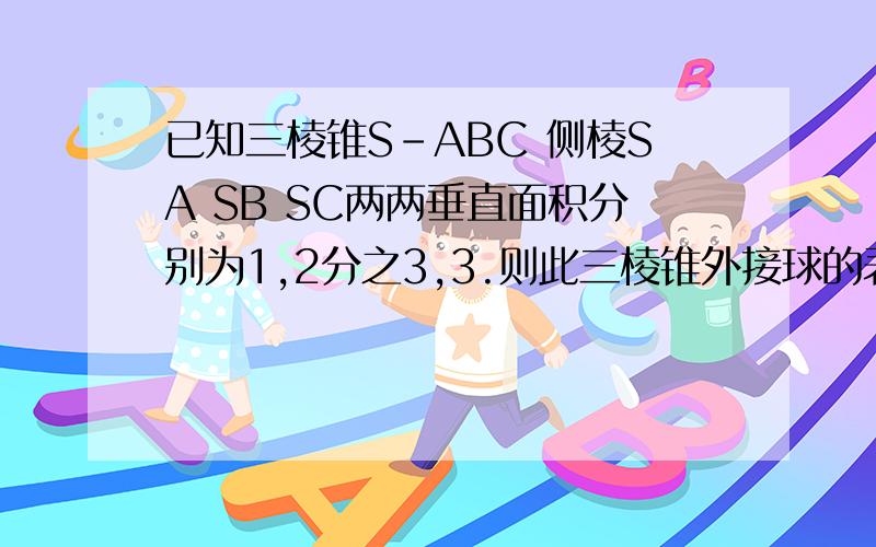 已知三棱锥S-ABC 侧棱SA SB SC两两垂直面积分别为1,2分之3,3.则此三棱锥外接球的表面积为