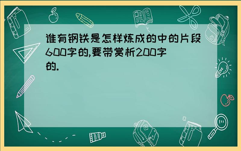 谁有钢铁是怎样炼成的中的片段600字的,要带赏析200字的.