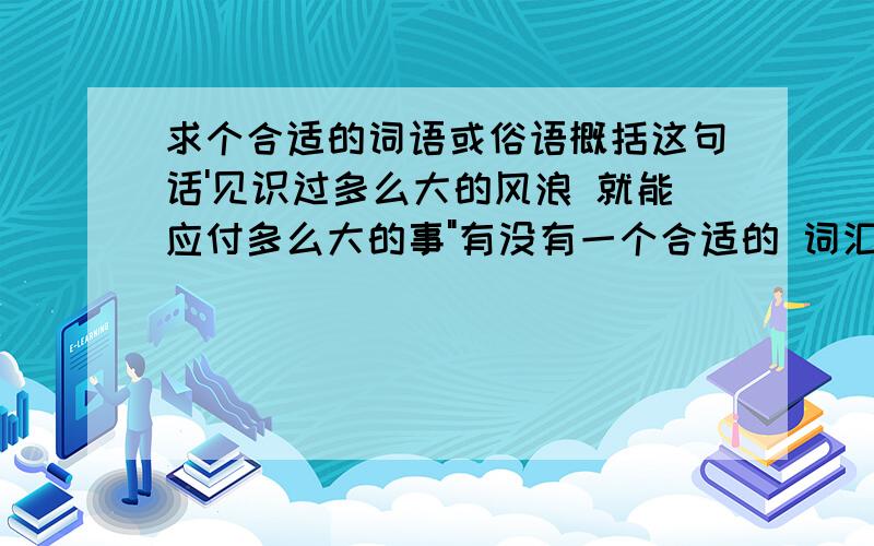 求个合适的词语或俗语概括这句话'见识过多么大的风浪 就能应付多么大的事