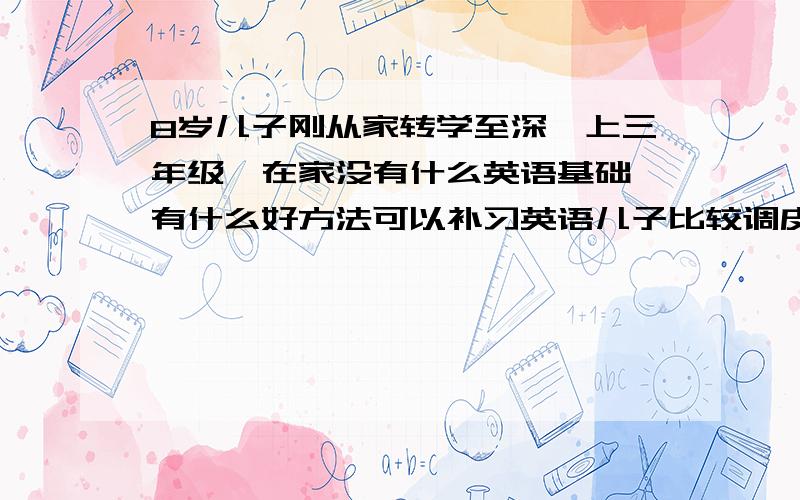 8岁儿子刚从家转学至深圳上三年级,在家没有什么英语基础,有什么好方法可以补习英语儿子比较调皮,不太坐得住