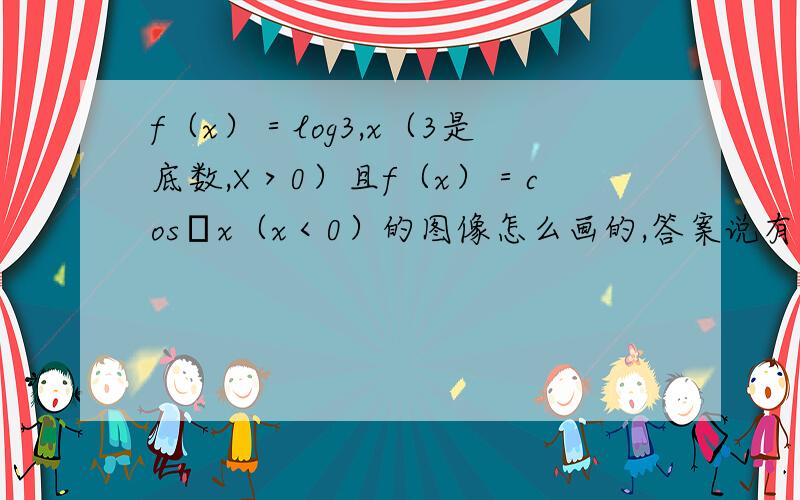 f（x）＝log3,x（3是底数,X＞0）且f（x）＝cosπx（x＜0）的图像怎么画的,答案说有3个焦点是怎么画出来的,log图像交X轴于（1,0）点,cos图像交x轴于（π/2,0）,点1是要在π/2前面还是后面,有没有什