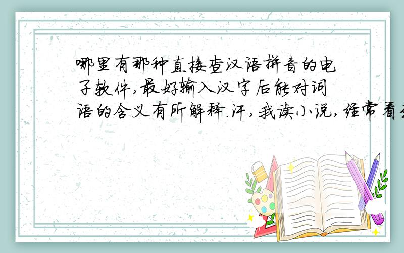 哪里有那种直接查汉语拼音的电子软件,最好输入汉字后能对词语的含义有所解释.汗,我读小说,经常看到一些读不懂的词,让我很郁闷.查又不好查,总不能每个都查字典吧.