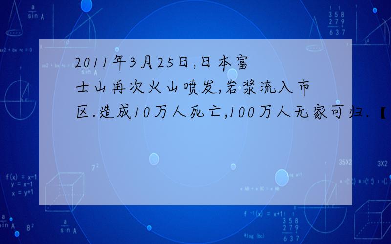 2011年3月25日,日本富士山再次火山喷发,岩浆流入市区.造成10万人死亡,100万人无家可归.【王琦】2011年3月25日,日本富士山再次火山喷发,岩浆流入市区.造成10万人死亡,100万人无家可归.2011年5月4