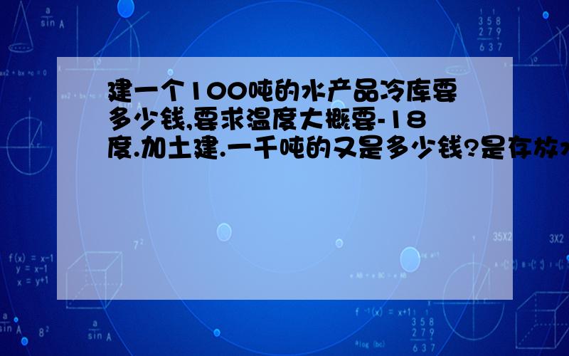 建一个100吨的水产品冷库要多少钱,要求温度大概要-18度.加土建.一千吨的又是多少钱?是存放水产品的