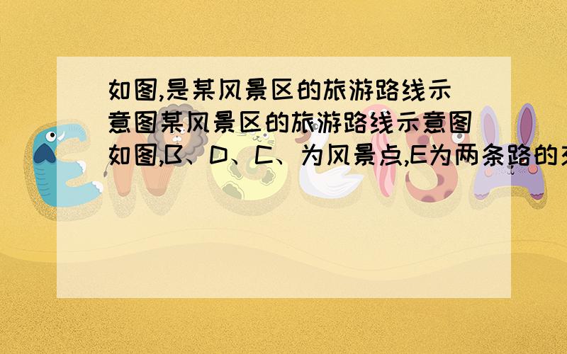 如图,是某风景区的旅游路线示意图某风景区的旅游路线示意图如图,B、D、C、为风景点,E为两条路的交叉点,图中数据为相应两点间的路程(单位:千米),一学生从A处出发,以2千米/时的速度步行游