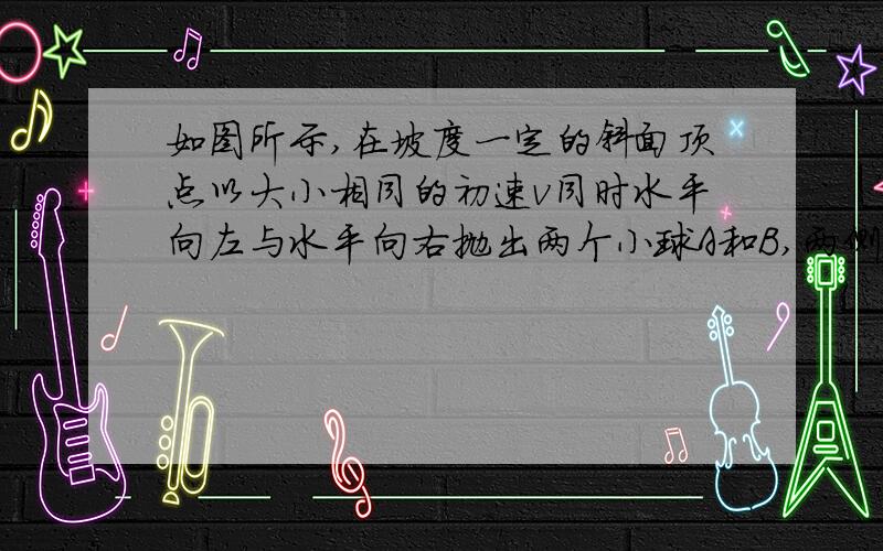 如图所示,在坡度一定的斜面顶点以大小相同的初速v同时水平向左与水平向右抛出两个小球A和B,两侧斜坡的倾角分别为37°和53°,小球均落在坡面上,若不计空气阻力,则A和B两小球的运动时间之