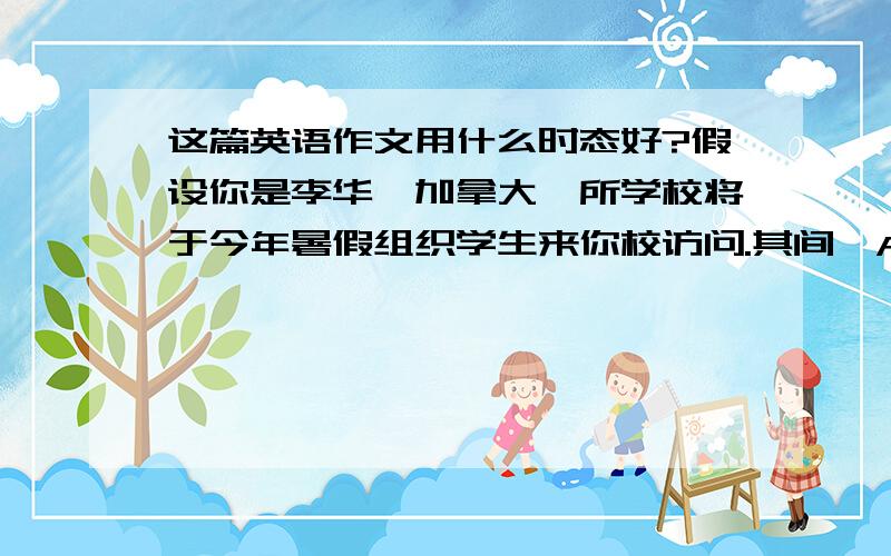 这篇英语作文用什么时态好?假设你是李华,加拿大一所学校将于今年暑假组织学生来你校访问.其间,Andy Smith将借住你家.请你代表全家写信给Andy,欢迎他的到来,并告知有关事宜.信的要点如下：