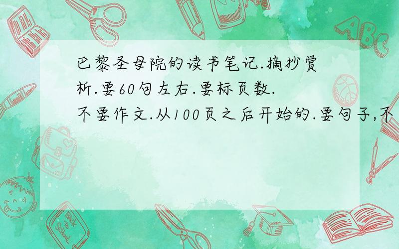 巴黎圣母院的读书笔记.摘抄赏析.要60句左右.要标页数.不要作文.从100页之后开始的.要句子,不要太长,赏析也是.