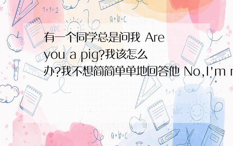 有一个同学总是问我 Are you a pig?我该怎么办?我不想简简单单地回答他 No,I'm not.