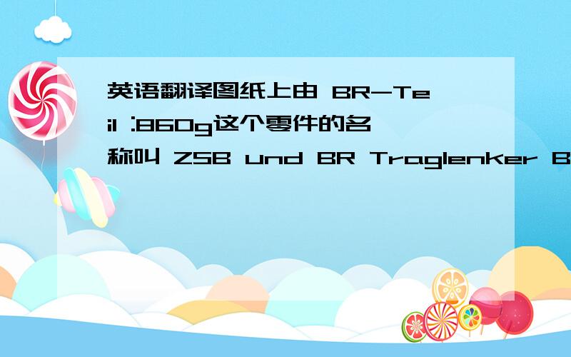 英语翻译图纸上由 BR-Teil :860g这个零件的名称叫 ZSB und BR Traglenker B8B8是车型.ZSB是总成