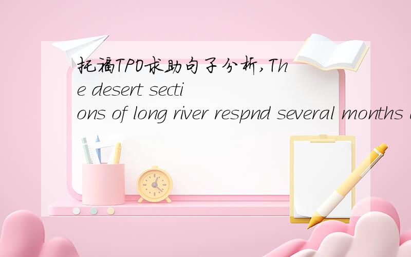 托福TPO求助句子分析,The desert sections of long river respnd several months after rain has fallen outside the desert.