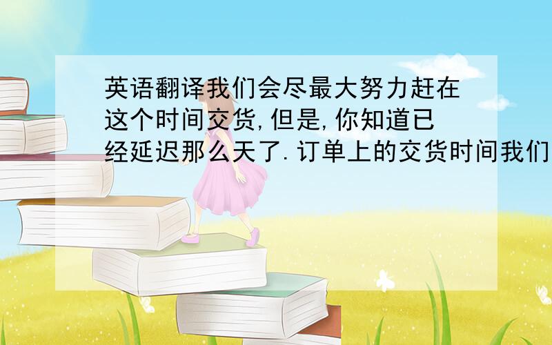 英语翻译我们会尽最大努力赶在这个时间交货,但是,你知道已经延迟那么天了.订单上的交货时间我们就按12/05 and 12/30 因为目前看来这个交货时间的确非常紧张.订单签署前,请先发给我们确认