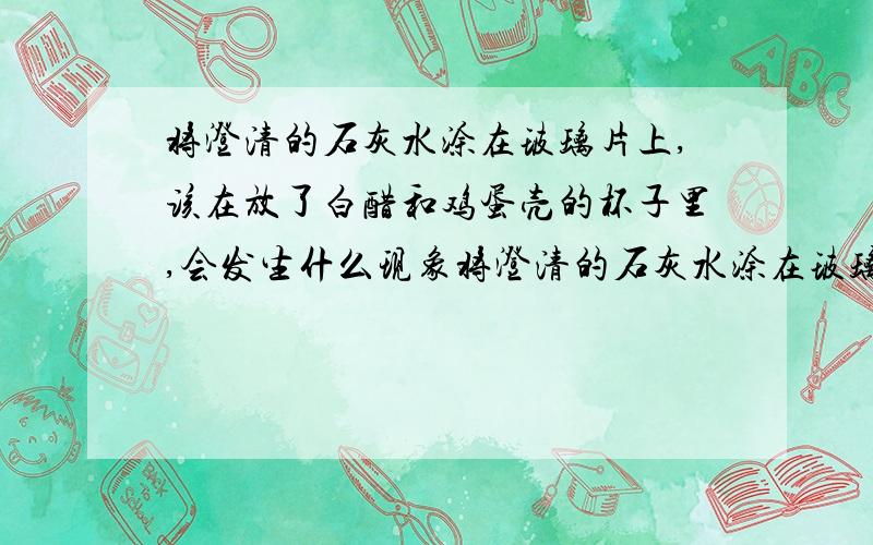 将澄清的石灰水涂在玻璃片上,该在放了白醋和鸡蛋壳的杯子里,会发生什么现象将澄清的石灰水涂在玻璃片上,盖在放了白醋和鸡蛋壳的玻璃杯口,会发生什么现象