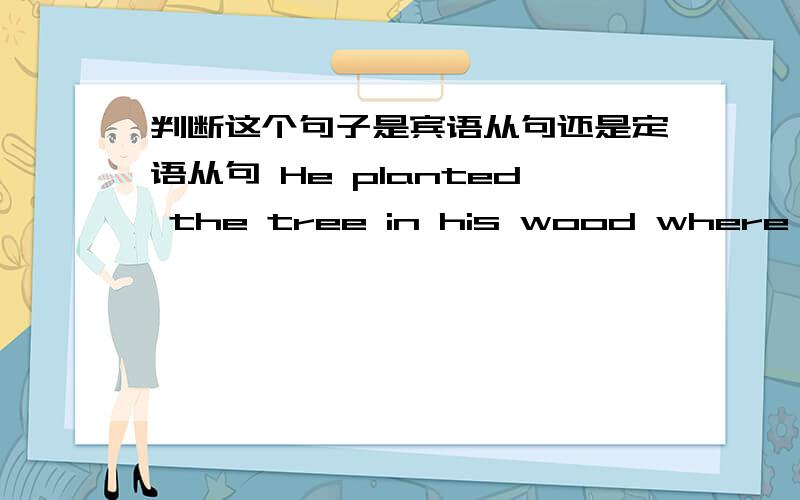 判断这个句子是宾语从句还是定语从句 He planted the tree in his wood where no one could see it