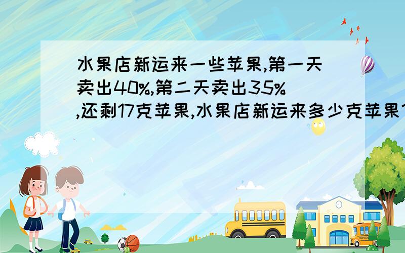 水果店新运来一些苹果,第一天卖出40%,第二天卖出35%,还剩17克苹果,水果店新运来多少克苹果?