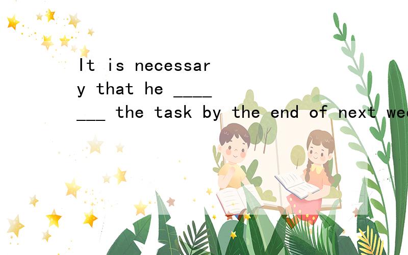 It is necessary that he _______ the task by the end of next week.A.fulfill B.will fulfill C.wil21.It is impossible for so _______ workers to do so _______ work in a single day.A.few… much B.few… many C.little… much D.little… many22.No further