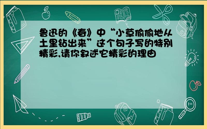 鲁迅的《春》中“小草偷偷地从土里钻出来”这个句子写的特别精彩,请你叙述它精彩的理由