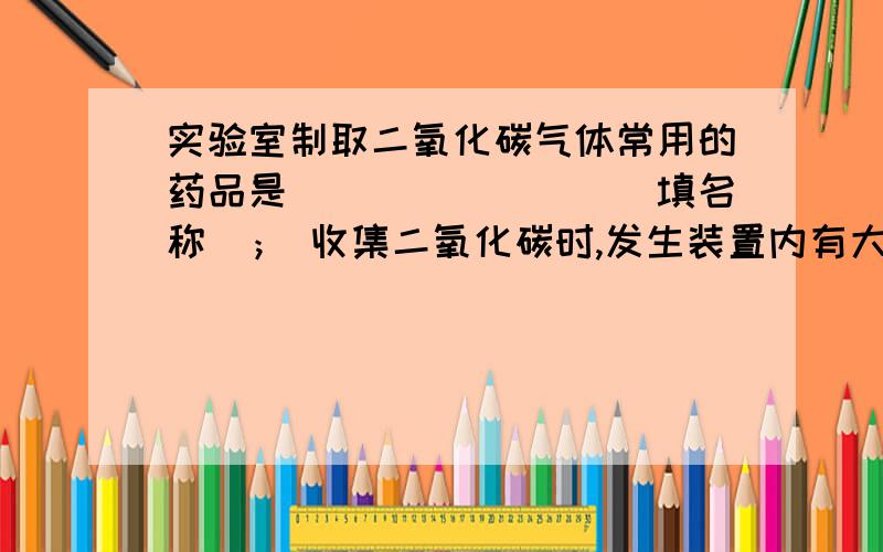 实验室制取二氧化碳气体常用的药品是________(填名称)； 收集二氧化碳时,发生装置内有大量气泡产生,但是收集了足够时间后,将燃着的木条放在集气瓶口处验满时,燃着的木条却没有熄灭.请你