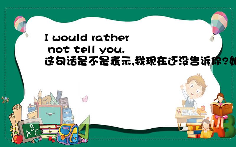 I would rather not tell you.这句话是不是表示,我现在还没告诉你?如果要表示我已经告诉你了,只是我后悔告诉你了,用would rather 该怎样表达?我知道这句话的意思是：我宁愿不告诉你。也就是说我现