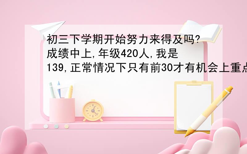 初三下学期开始努力来得及吗?成绩中上,年级420人,我是139,正常情况下只有前30才有机会上重点请问我上重点还有希望吗还有,初三下学期要怎么安排